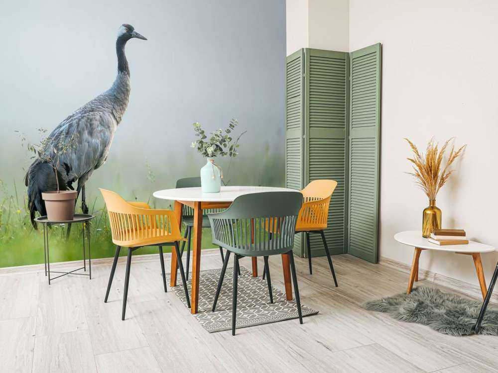 Crane in the morning mist