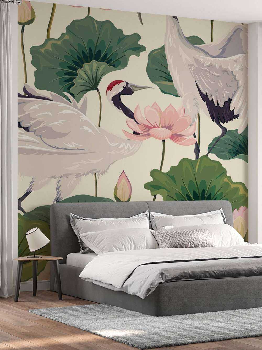 Crane couple with lotus
