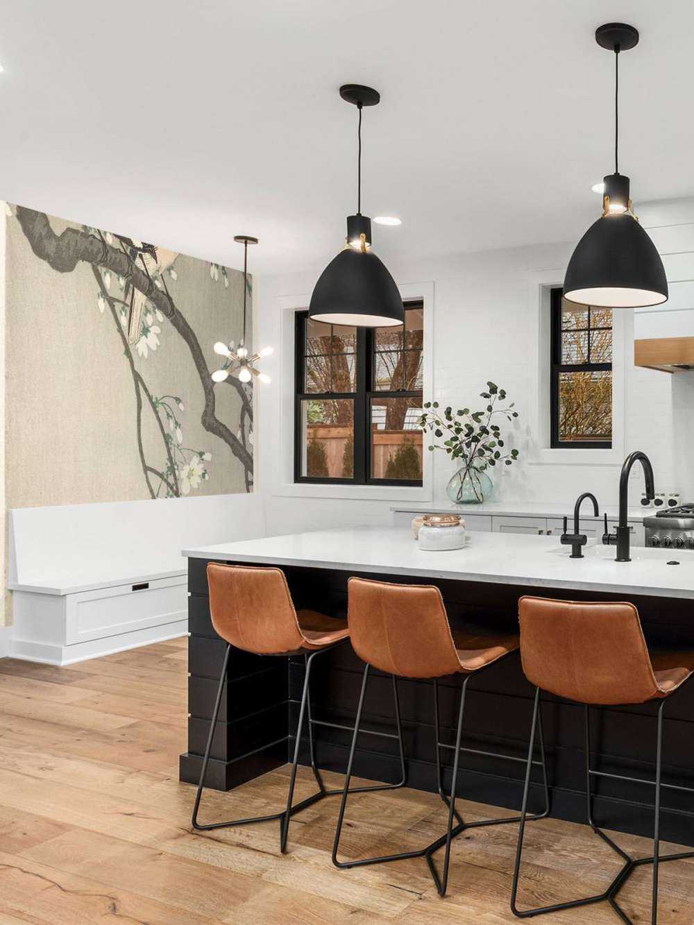 Great tits on blossom branch