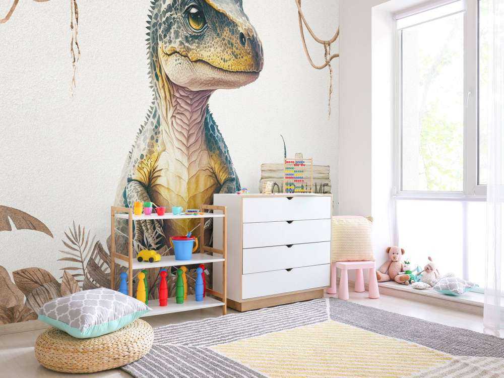 Baby t-rex in the taupe jungle