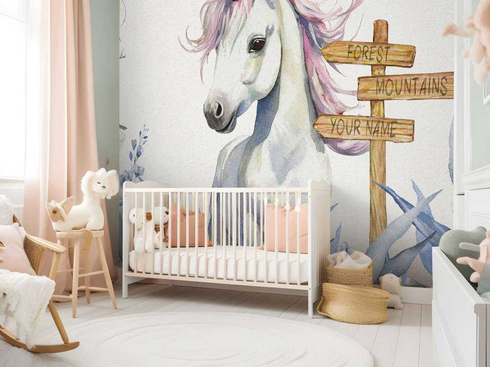 Baby unicorn with plants blue