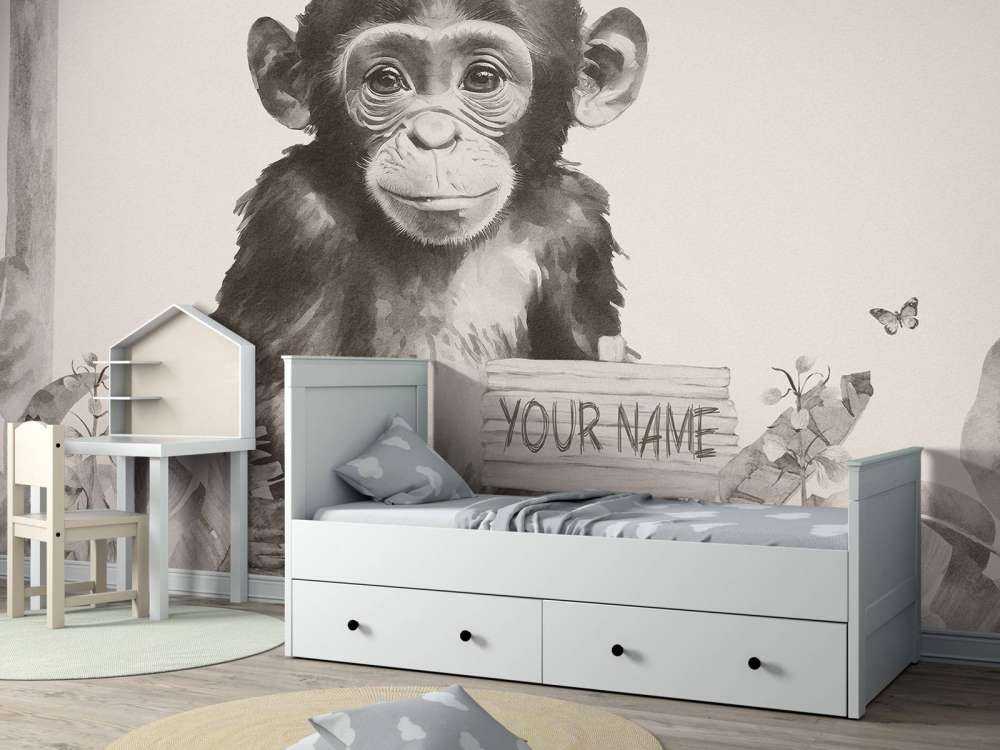 Baby chimpanzee in the jungle beige