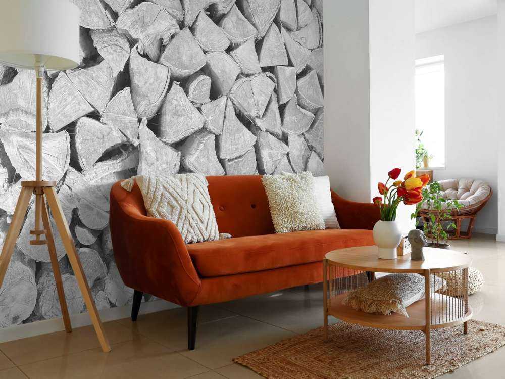 Wood pile in shades of grey