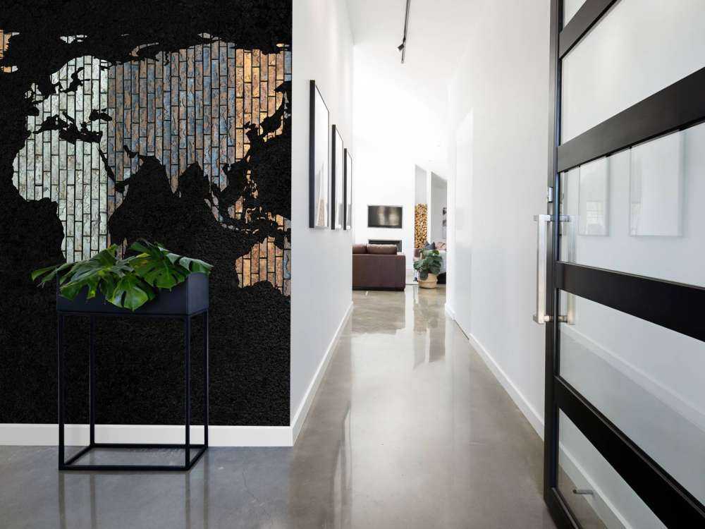 World map with vertical bricks