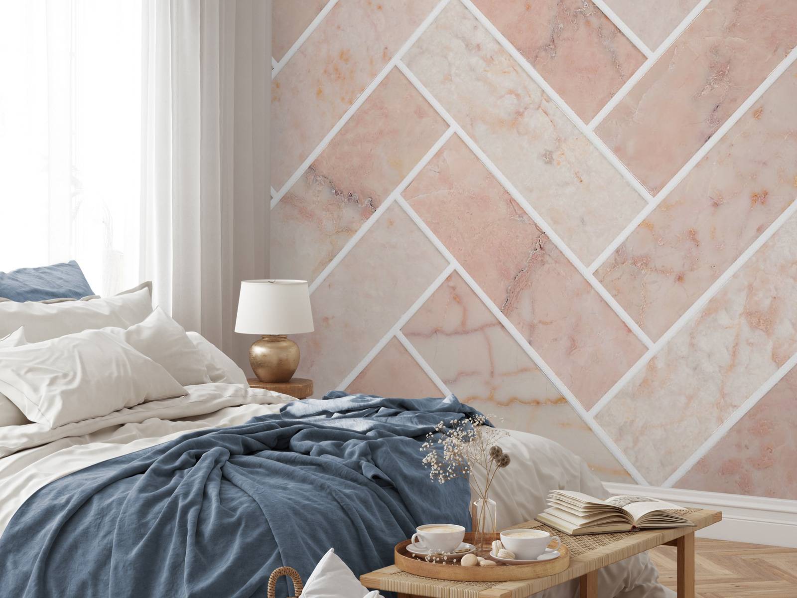Pink marble herringbone