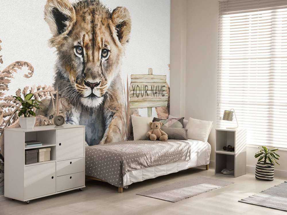 Baby lion in the jungle taupe