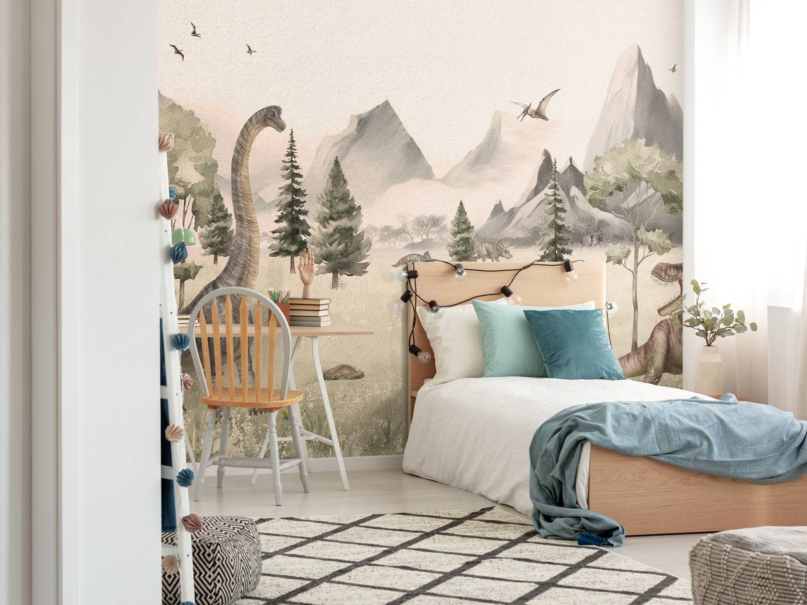 Landscape with dinosaurs in beige