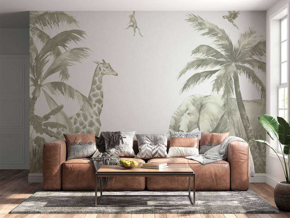 Various jungle animals in green