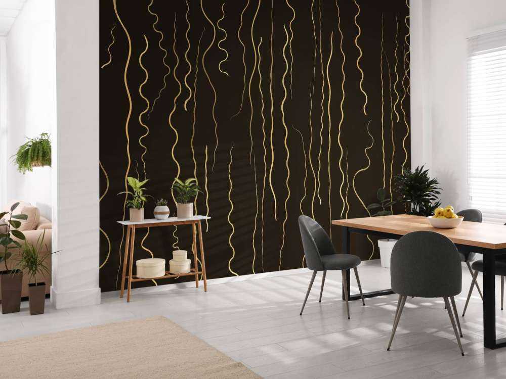 Organic lines grass gold on ebony black