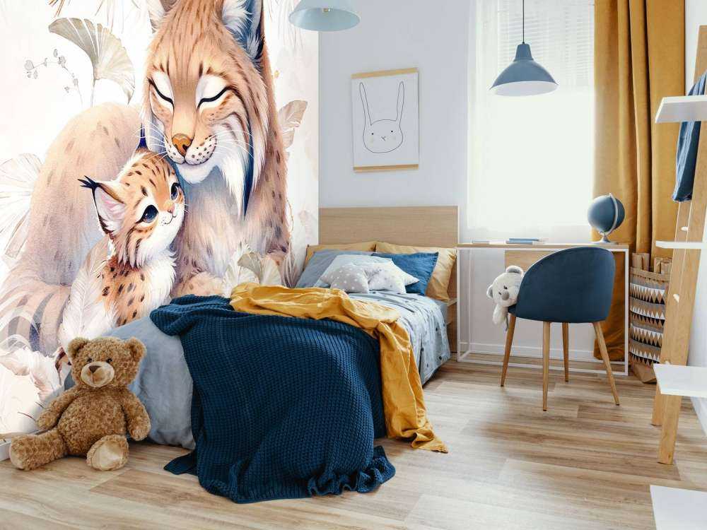 Loving lynx with young