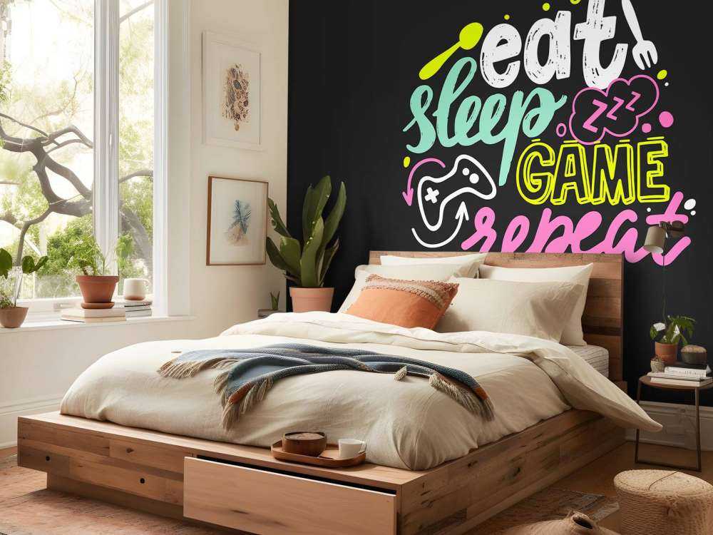 Poster Da Gioco XXL Lineo – 42x60 Cm Con Scritta Eat Sleep Game Repeat – Stampa Artistica Per Stanza Gamer