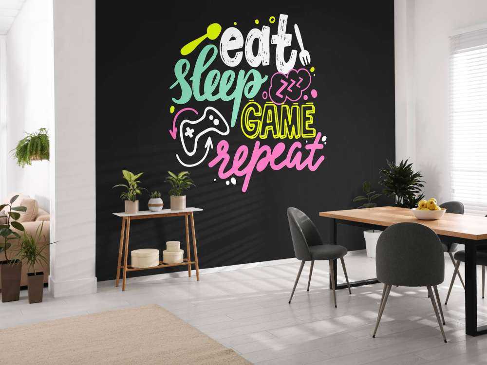 Lineo Poster da gioco XXL per gli appassionati di gioco; Eat-Sleep-Game- Repeat, stampa artistica per ragazzi e adulti, decorazione da parete con colori vivaci