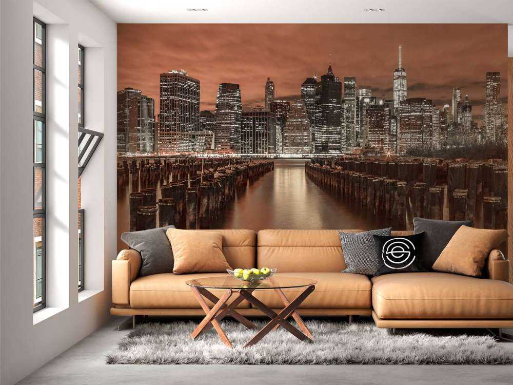 Manhattan skyline with breakwaters