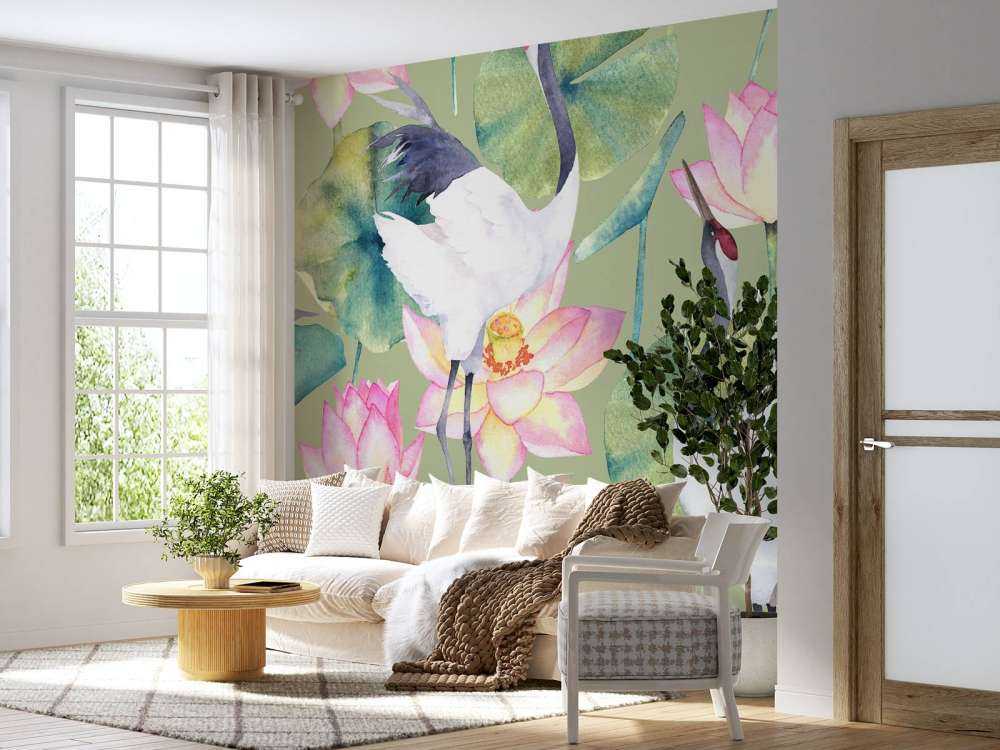 Cranes between flowers