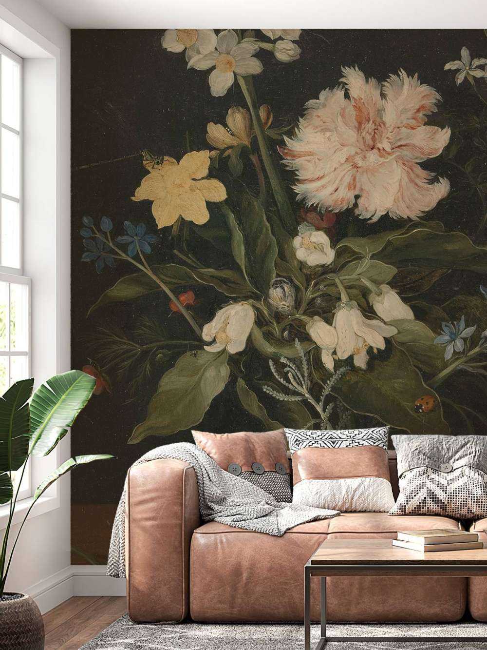 Still life with flowers in a glass