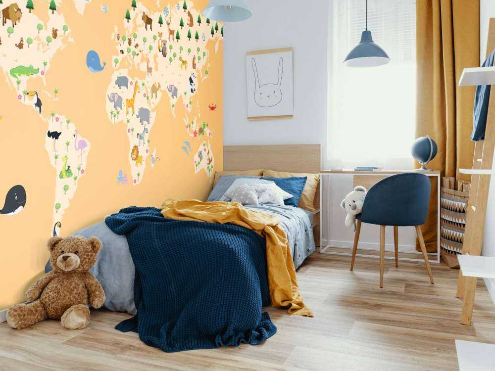 World map for children with yellow background