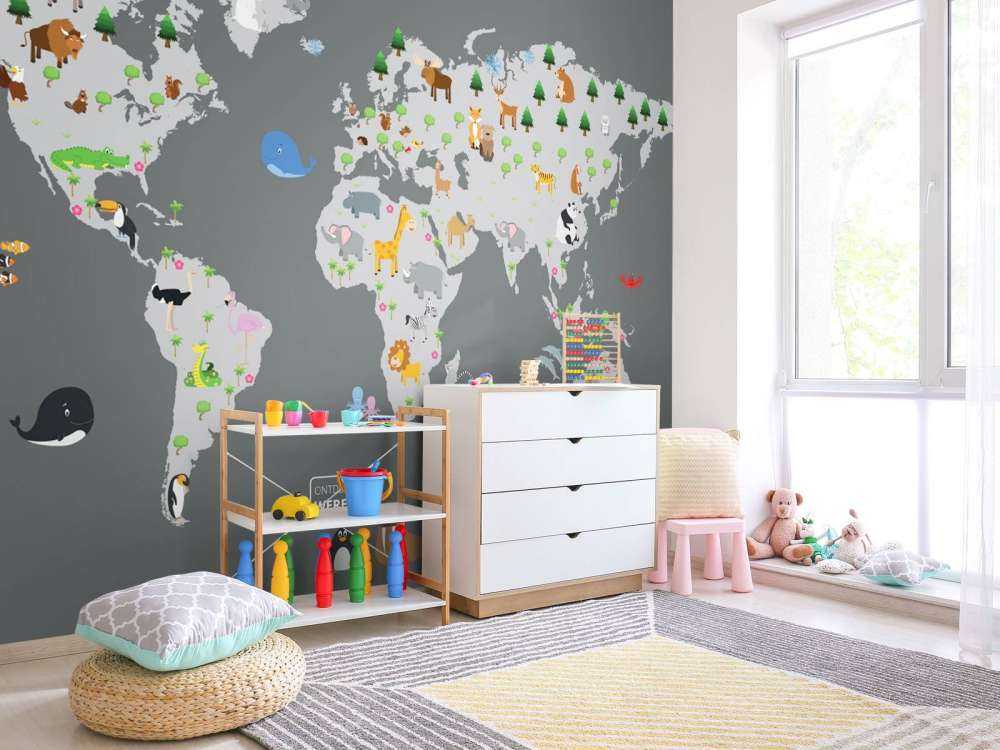 World map for children with grey background