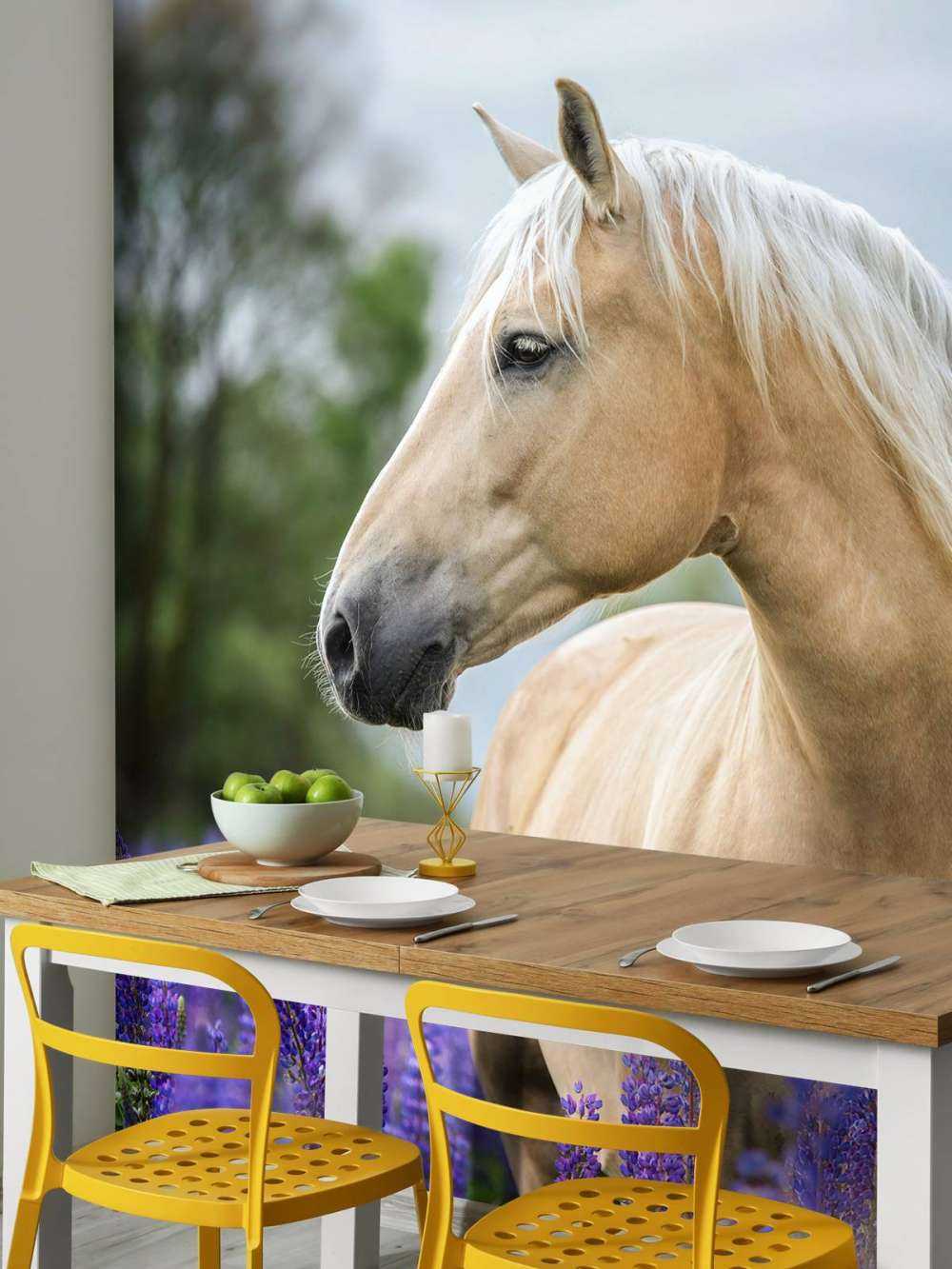 Horse among the butterfly flowers