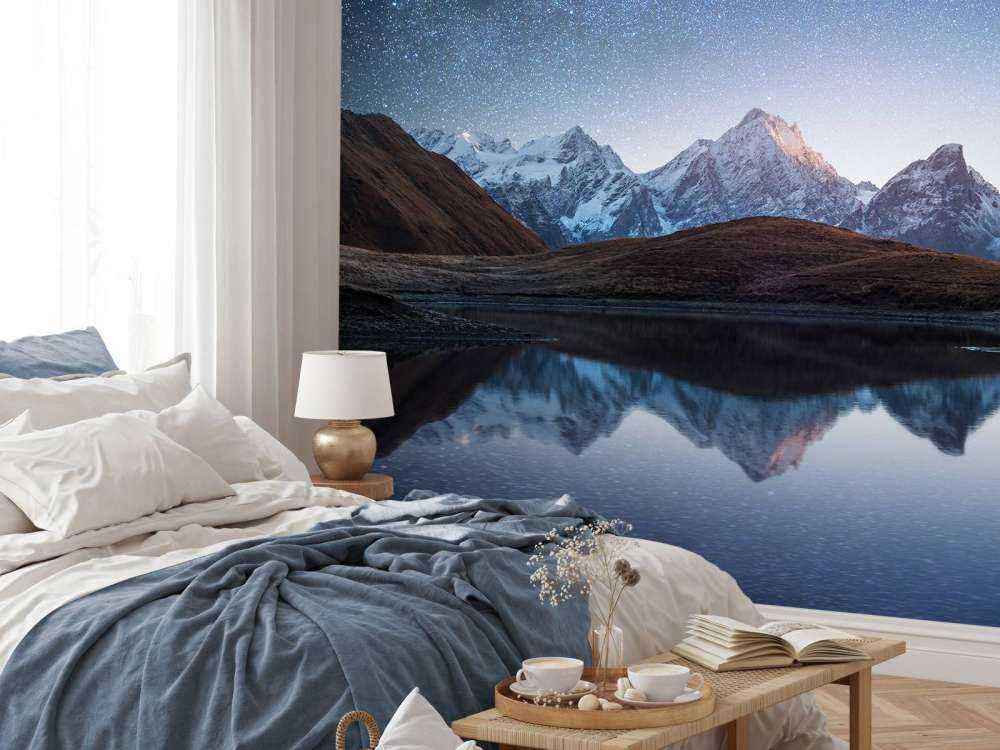 Mountains with snow at night