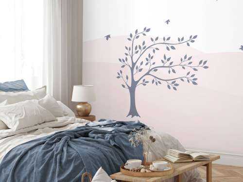 Pink hills with tree