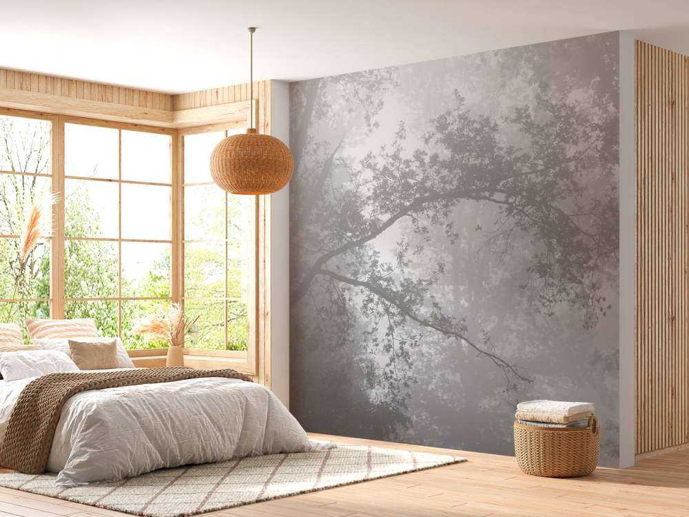 Beautiful forest in the fog