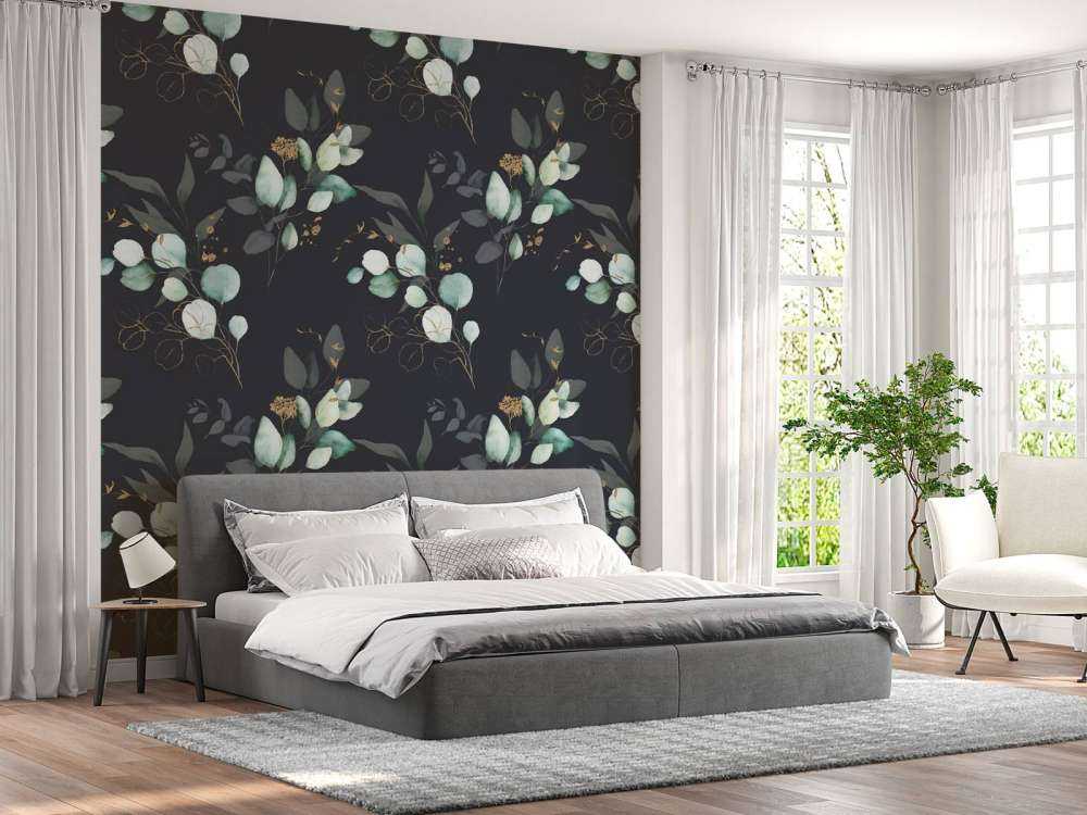 Dark blue leaves with gold