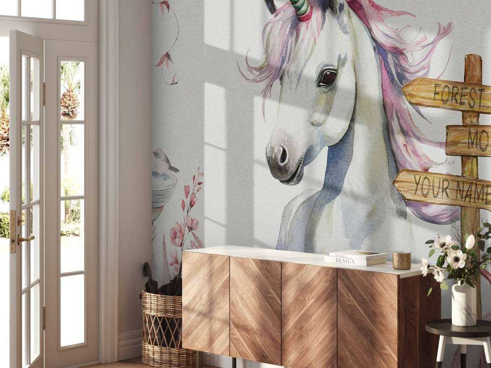 Baby unicorn with plants pink