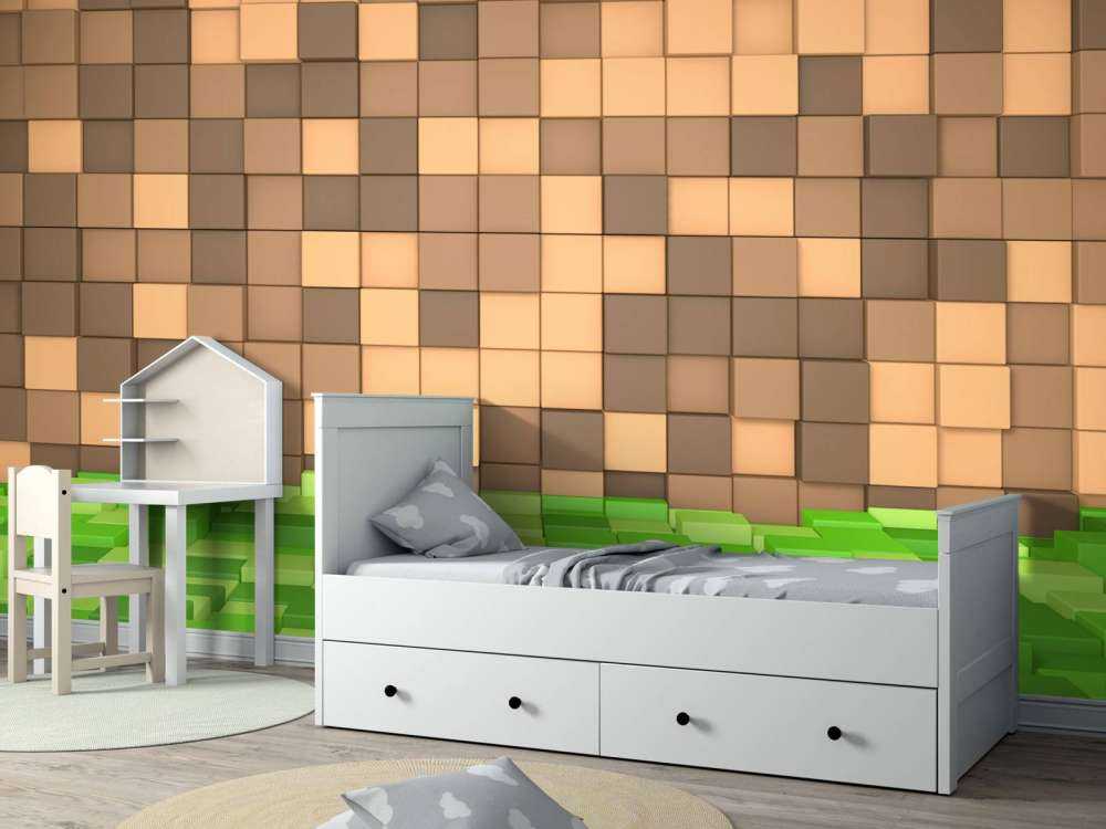 3D Minecraft landscape with brown blocks