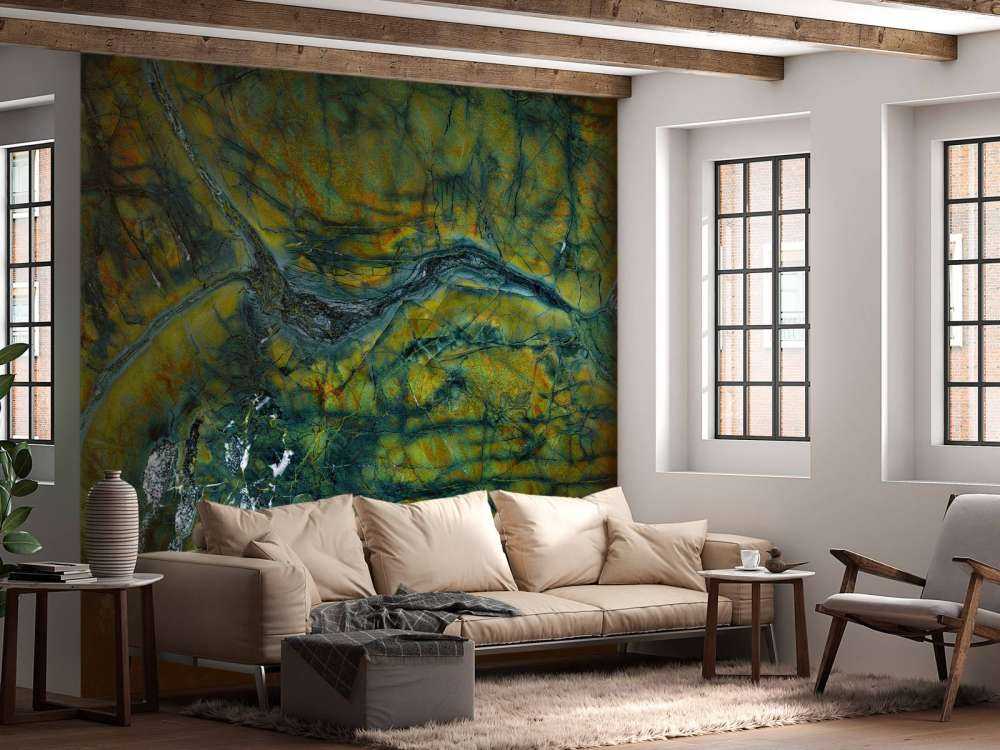 Green marble with orange