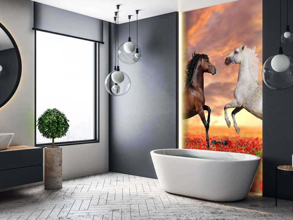 Verliefde paarden in een bloemenveld