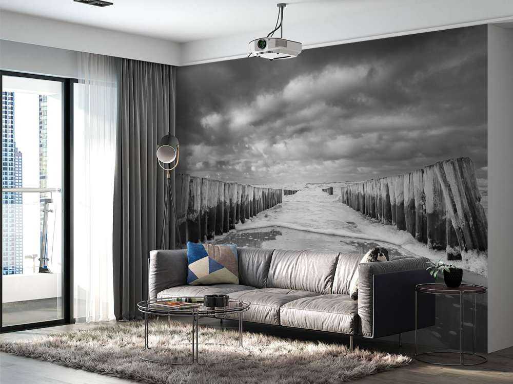 Troubled sea in black and white