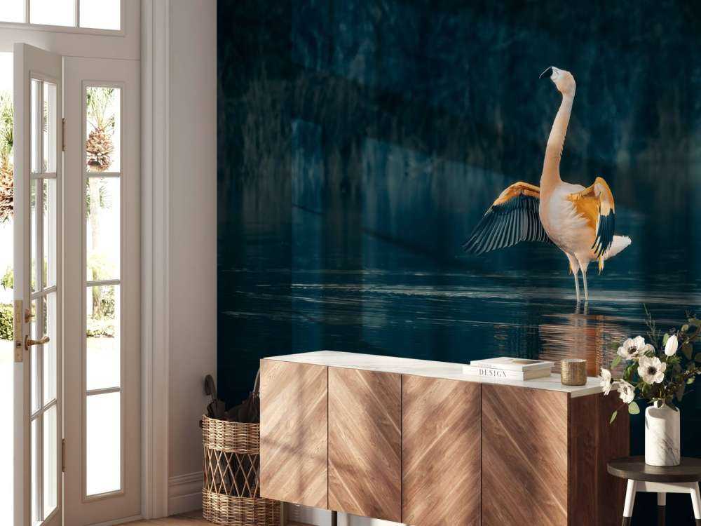 Flamingo in abandoned lake