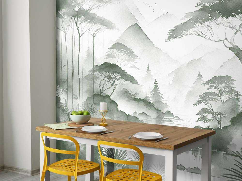 Mountain Lake in Misty Ink, green