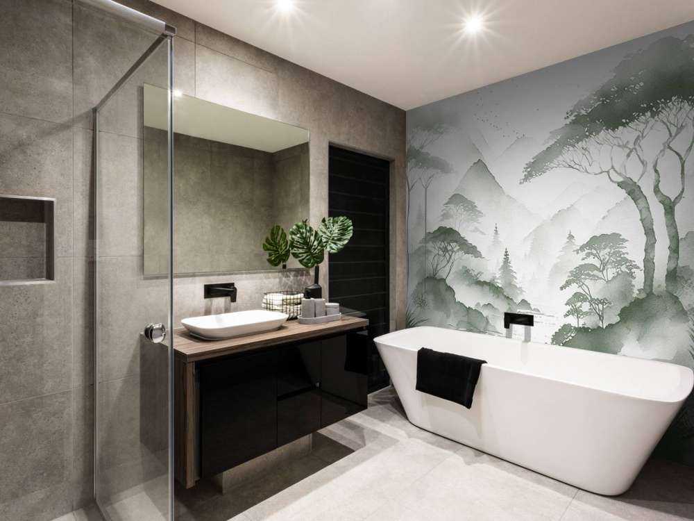 Mountain Lake in Misty Ink, green