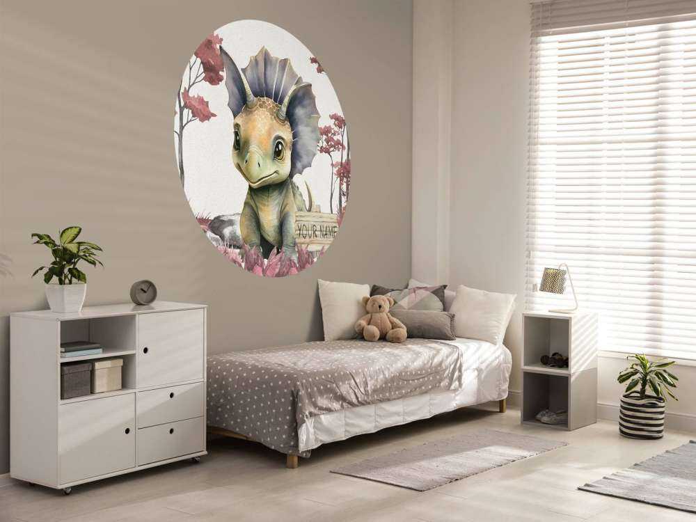 Baby triceratops in the pink jungle