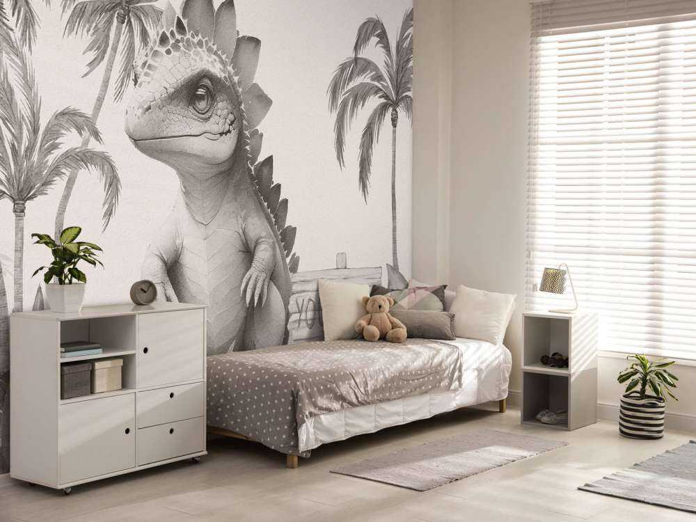 Baby stegosaurus in the beige jungle