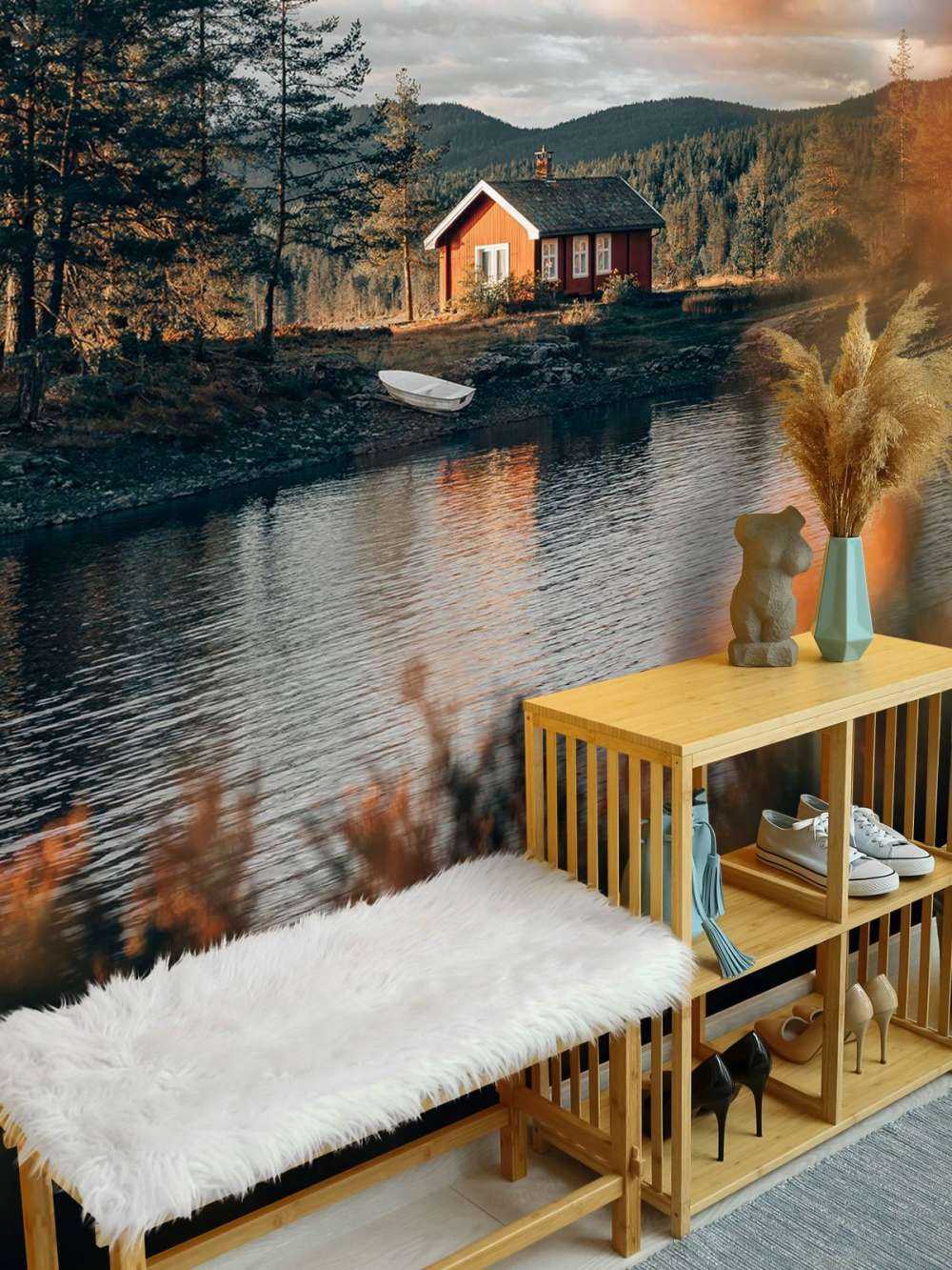 Red house by the lake