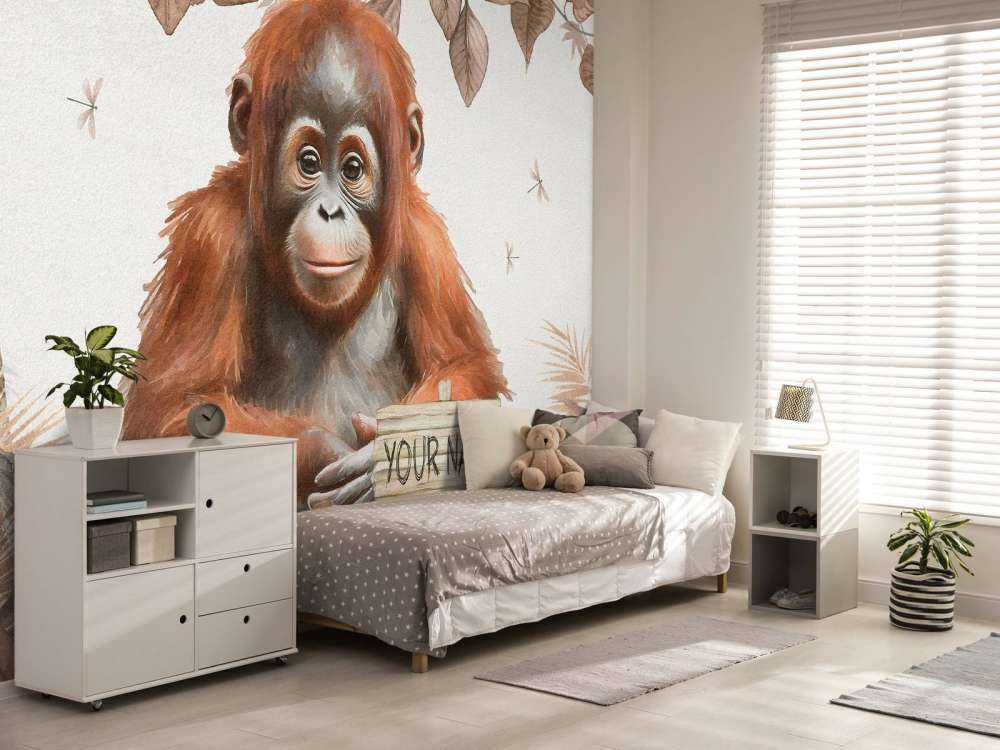 Young orangutan in the jungle taupe