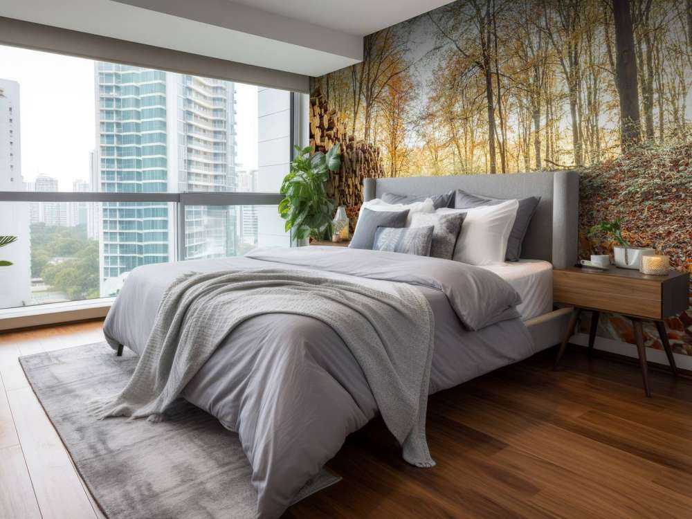 Tree trunks in autumn forest