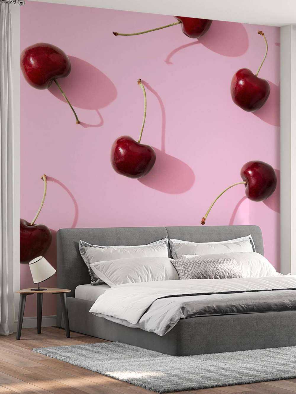 Cherries on pink background
