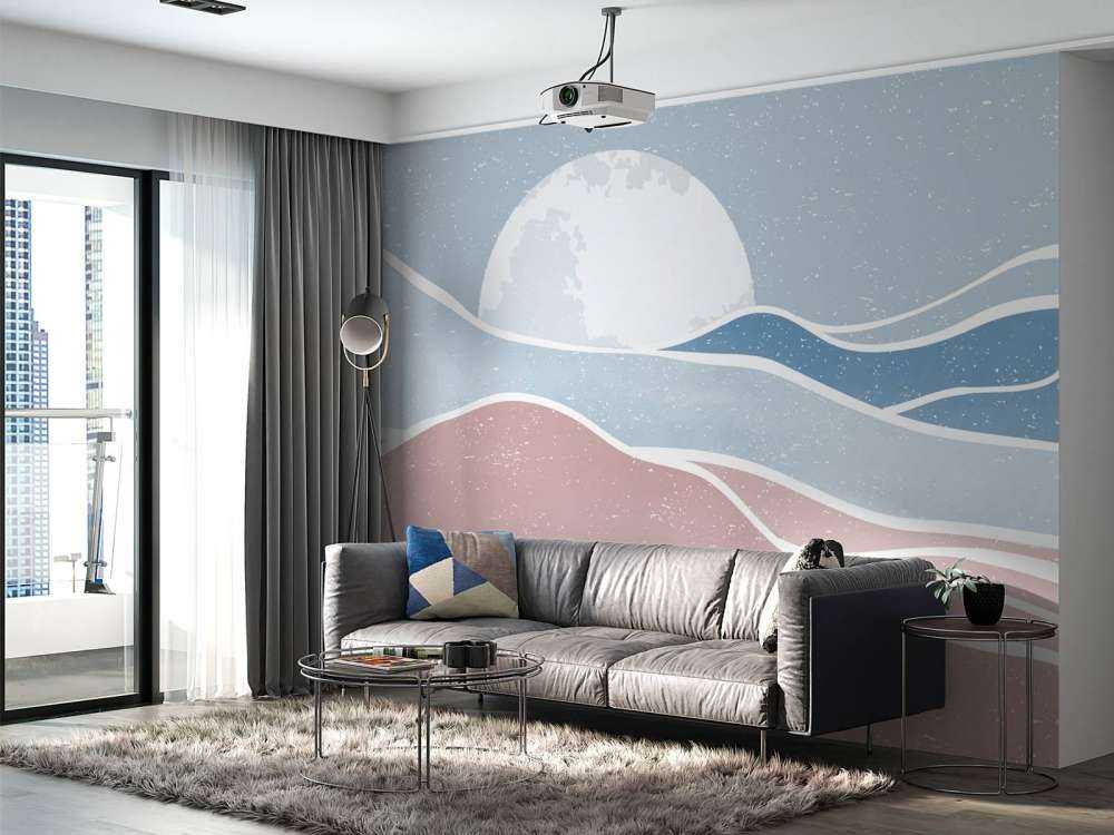 Colored ocean waves with the moon