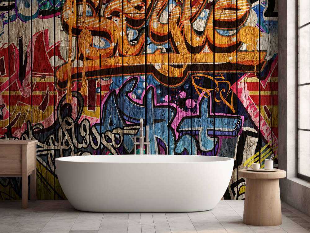 Graffiti with letters on wood