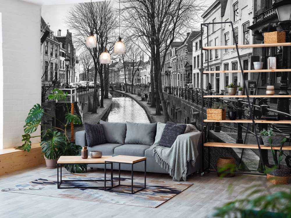 Utrechtse gracht in zwart-wit