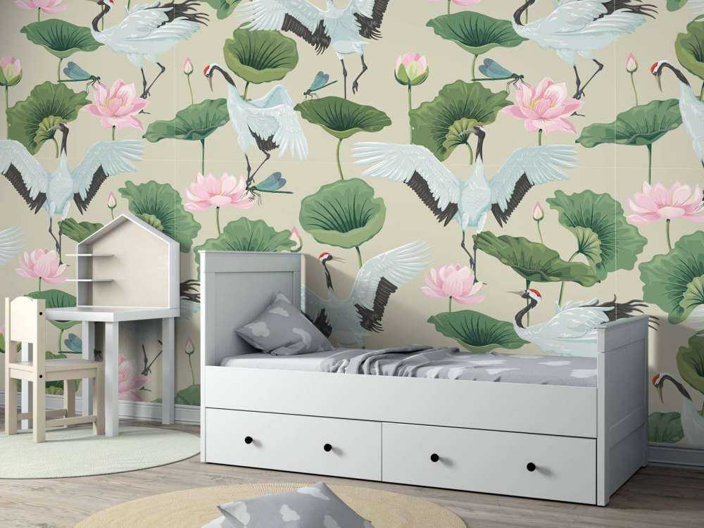 Witte kraanvogels, lichtbruin