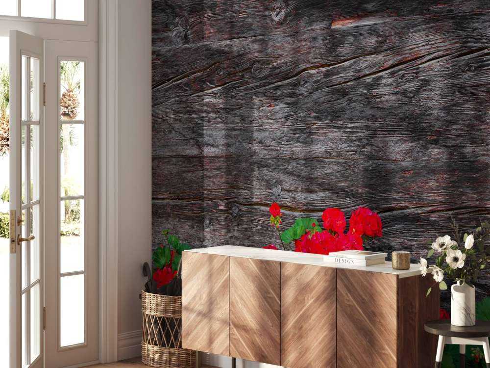 Weathered wood with flowers