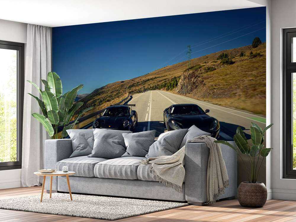 Black supercars in the mountains