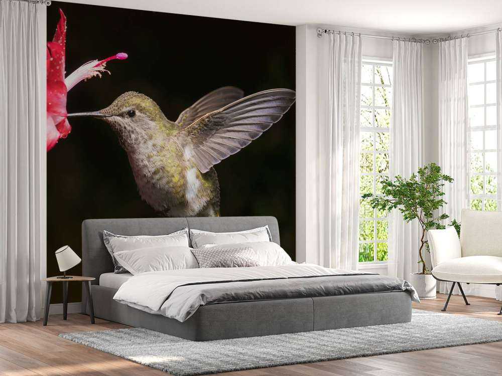 Hummingbird with red flower