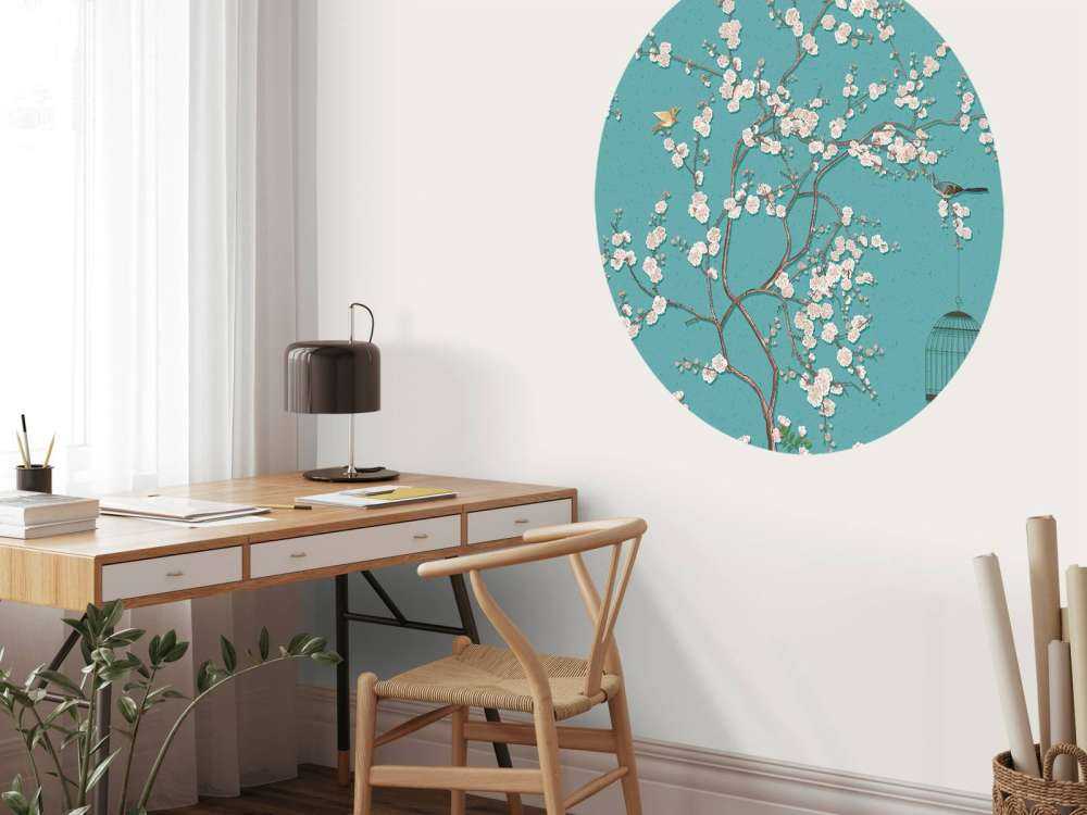 Drawn blossom tree with birds