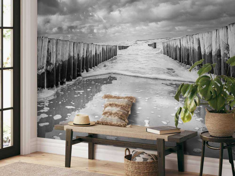 Troubled sea in black and white