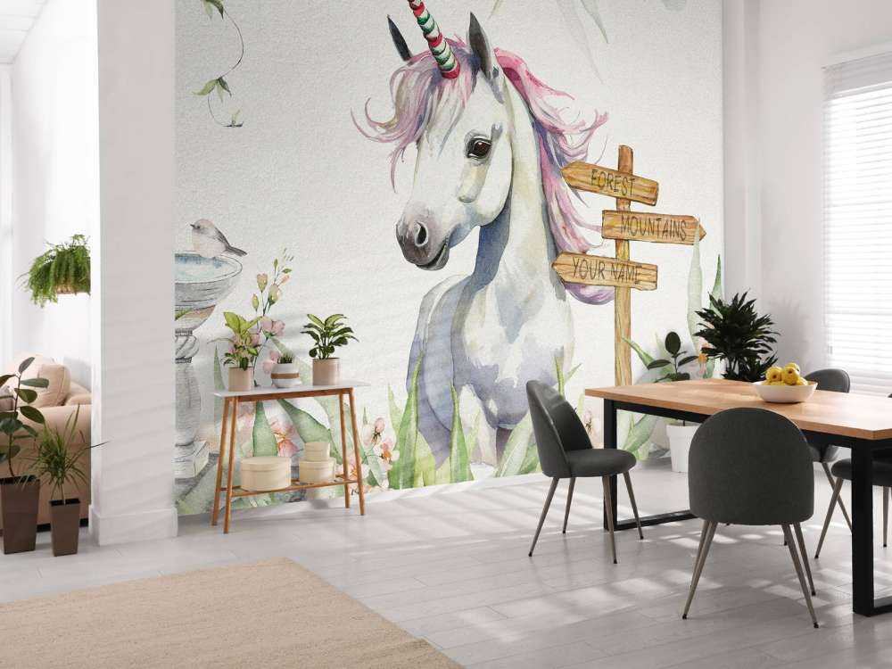 Baby unicorn with plants